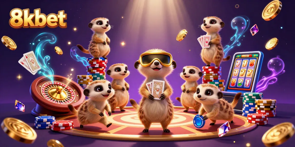 Experience thrilling gameplay at 8kbet with adorable meerkats engaging in an exciting casino atmosphere.