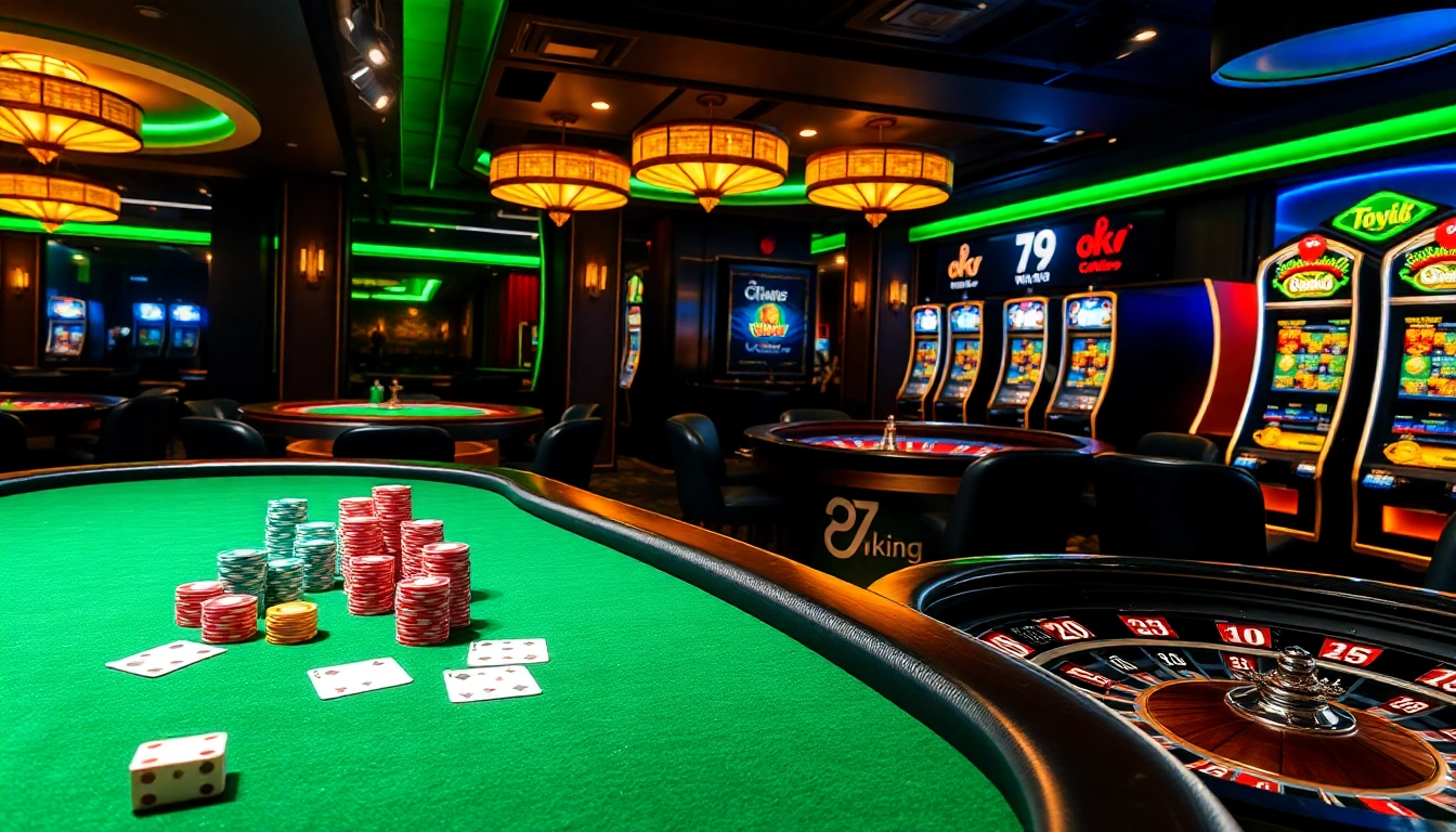 Experience the thrill of betting at 79king with vibrant poker tables, enticing roulette wheels, and dynamic slot machine displays, all set in an electrifying casino atmosphere.