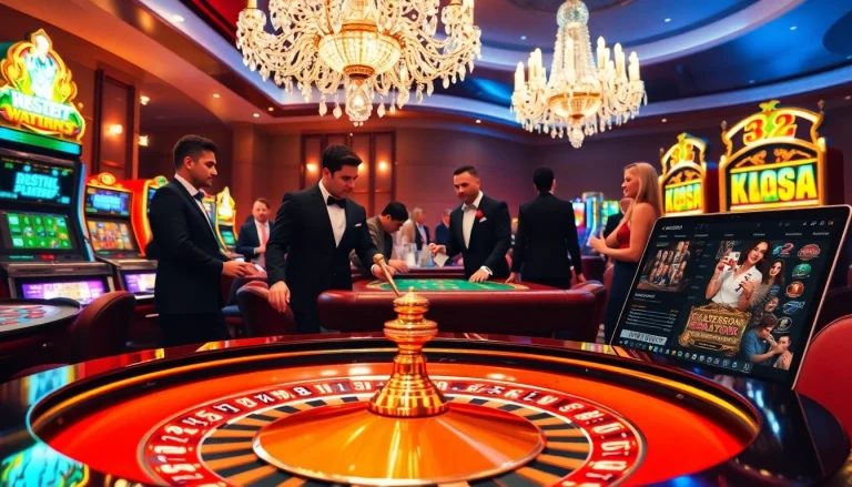 Players enjoying vibrant gaming action at 32win with roulette and slot machines.