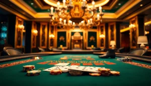 Engaging scene at a Blackjack Casino showcasing elegant table with cards and chips.