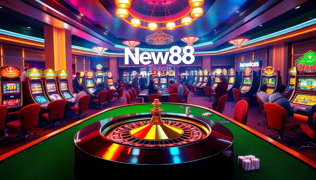 Experience the excitement of New88 with vibrant casino gaming elements and lively players.