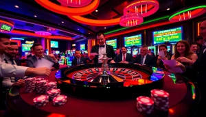 Experience the thrill at Jun88.buzz with players placing bets at a vibrant roulette table.