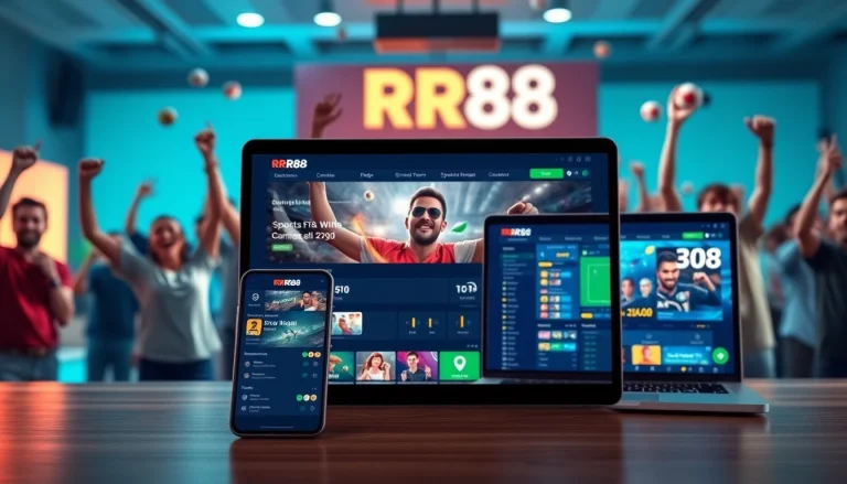 Experience the excitement of RR88 with a modern betting platform and happy players celebrating wins.