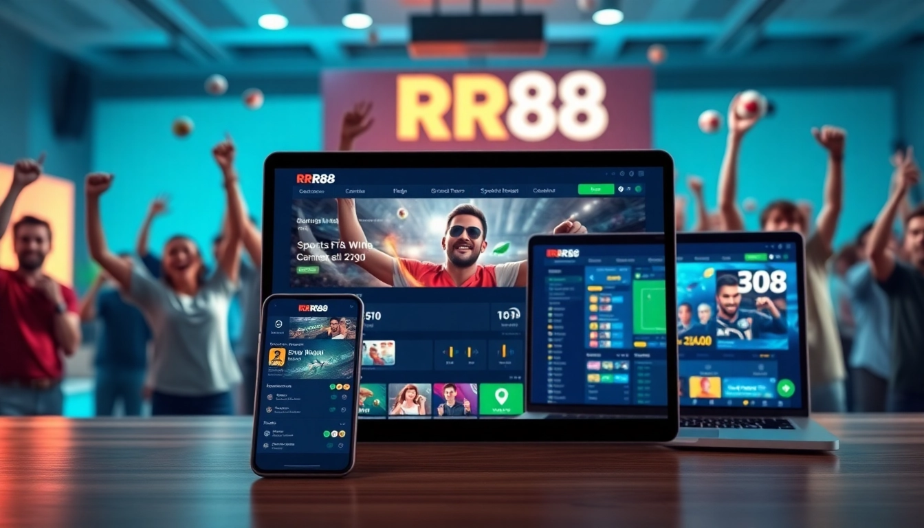 Experience the excitement of RR88 with a modern betting platform and happy players celebrating wins.