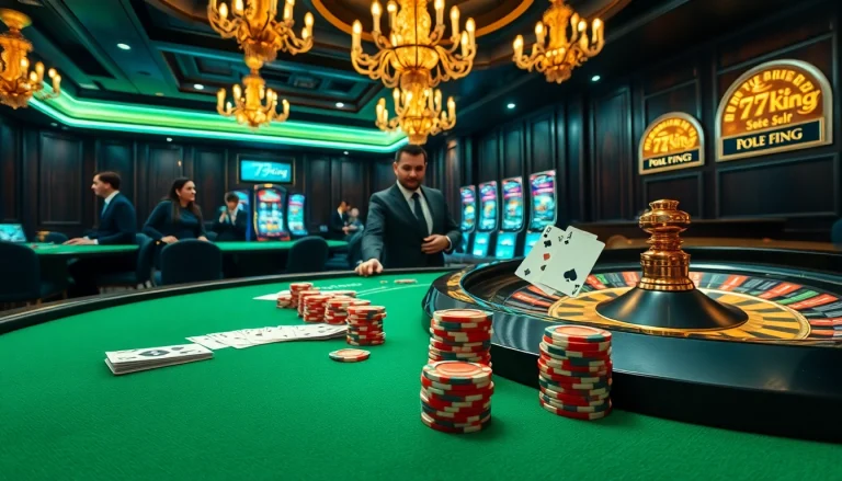 79king branding at a high-stakes casino table with cards, chips, and roulette