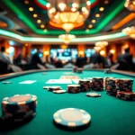 Engaging casino ambiance showcasing a poker table setup with vibrant chips and cards.
