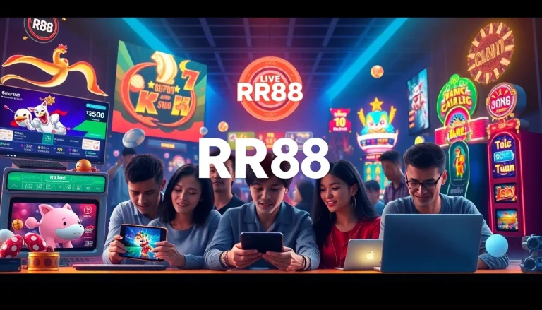 Dynamic online gambling experience with RR88 branding and diverse engagement.