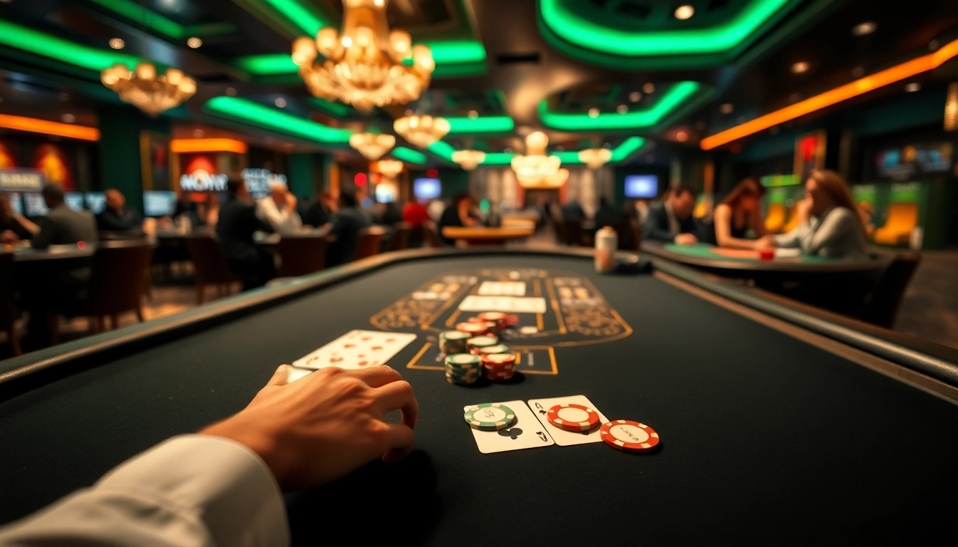 Engaging scene of a Blackjack Casino highlighting cards and chips in action.