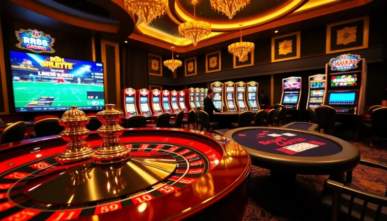Vivez le frisson de RR88 dans une atmosphère de casino dynamique avec roulette et machines à sous.