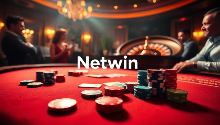 Experience the excitement of gambling at Netwin with vibrant poker chips and thrilling games.