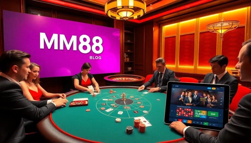 Enjoy thrilling action at the MM88 blog poker table in a luxury casino environment.