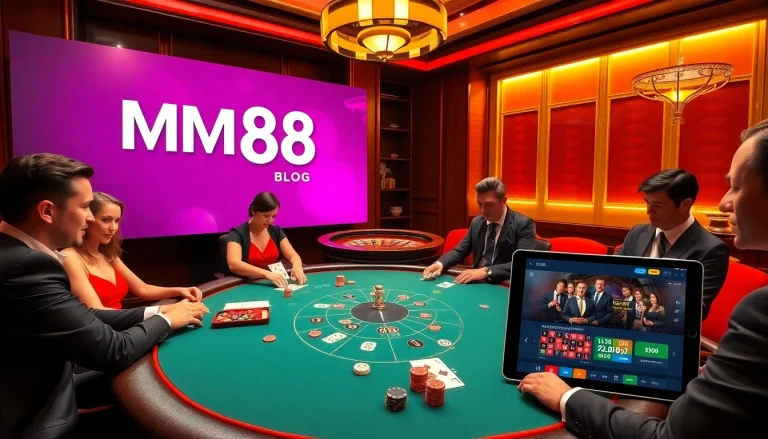 Enjoy thrilling action at the MM88 blog poker table in a luxury casino environment.