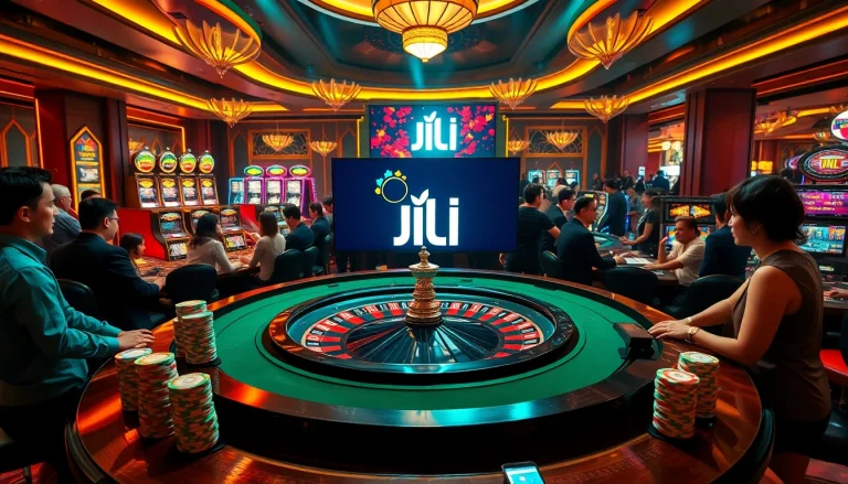 Players enjoying thrilling games at JILI's vibrant online casino, showcasing excitement and luxury.