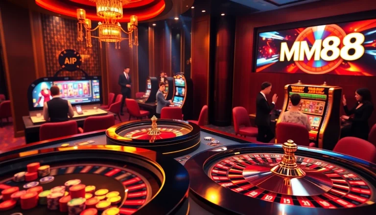 MM88 players enjoying a thrilling online casino experience with vibrant table games and rich graphics.