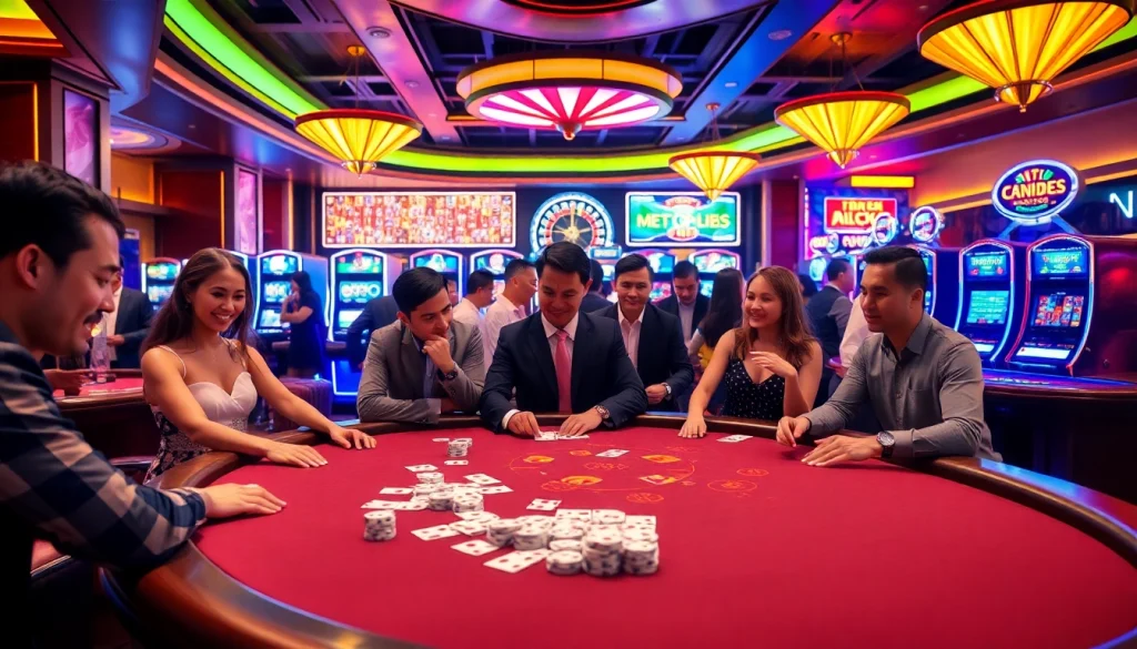 Exciting casino gaming scene at nhà cái xx88 with vibrant tables and enthusiastic players.