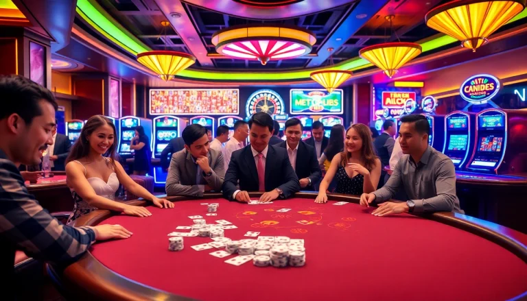 Exciting casino gaming scene at nhà cái xx88 with vibrant tables and enthusiastic players.