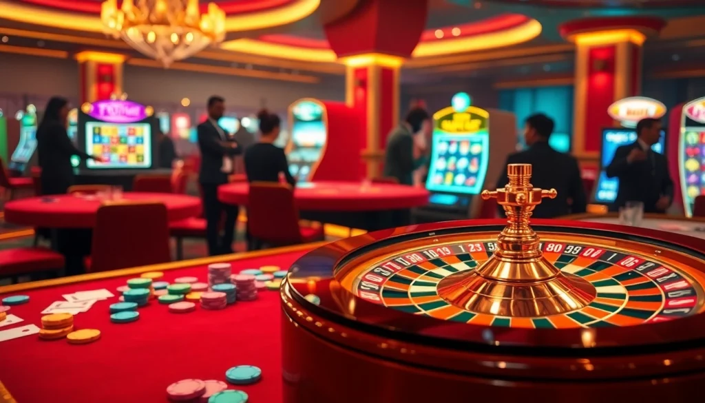 Players engaging in thrilling gameplay at the 888 new casino table featuring colorful chips and exciting slot machines.
