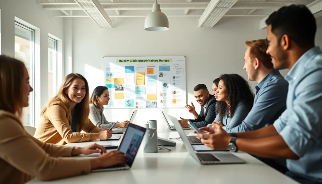 Engaging professionals discussing follow in dm strategies in a collaborative workspace.