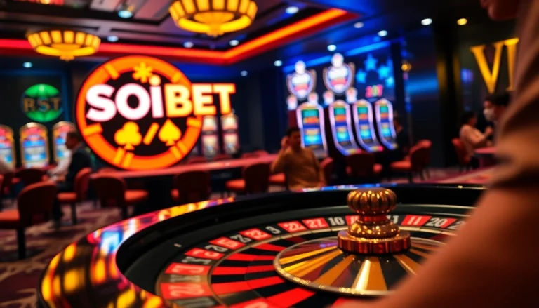 Engage in a thrilling game at SOIBET's vibrant casino, highlighted by roulette and poker action.