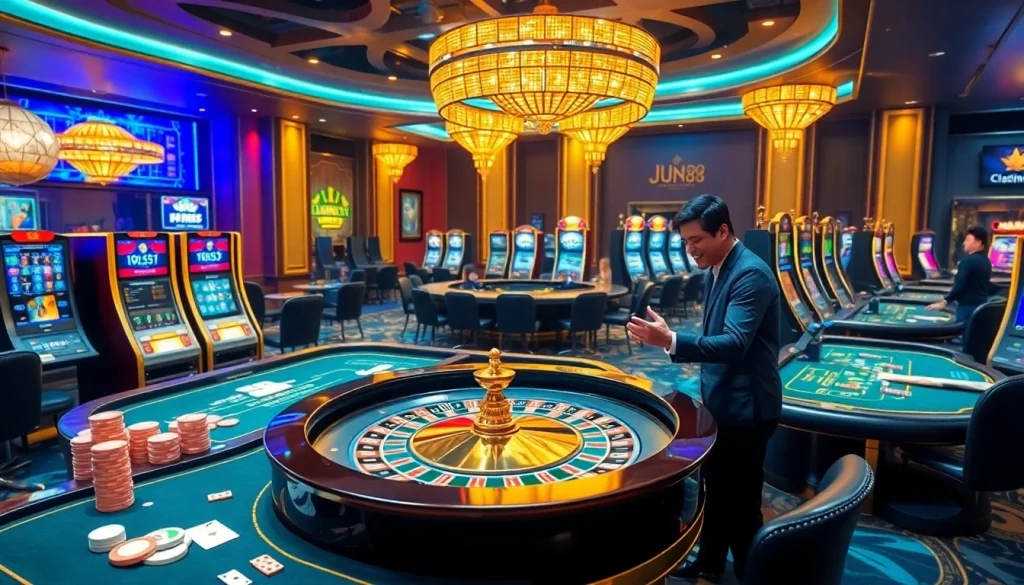 Experience thrilling gameplay at Jun 88 with vibrant casino tables and high-stakes action.