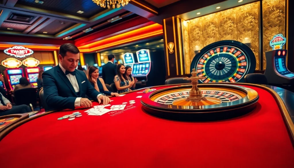 Players enjoying a thrilling game at THABET casino with vibrant lighting and smooth tables.