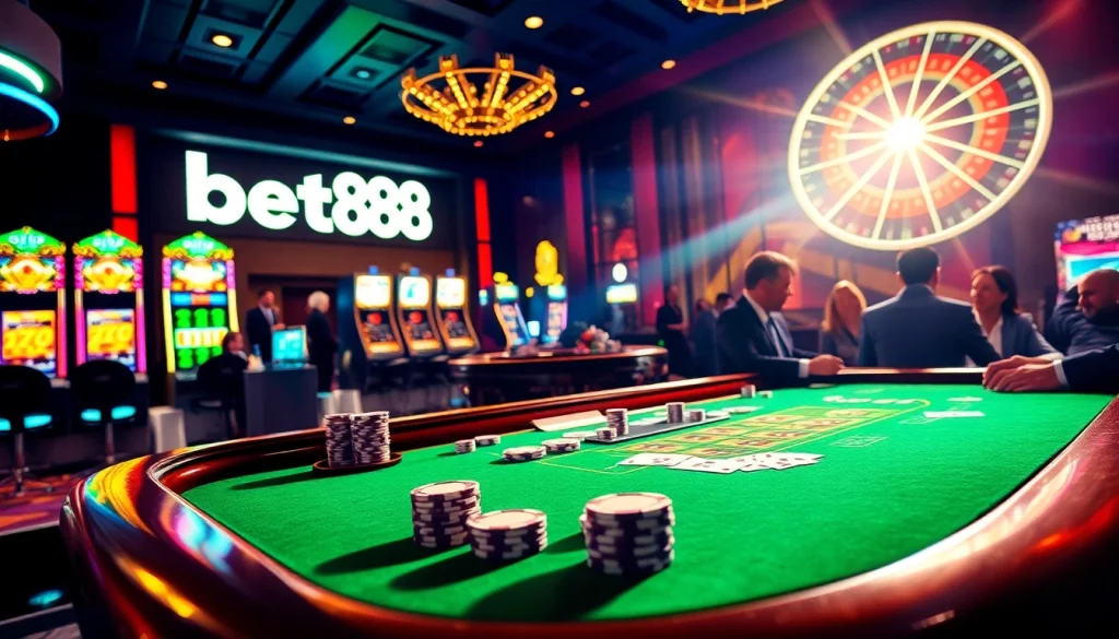 Experience the thrill of betting at bet88 with an elegant casino poker scene.