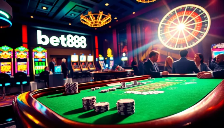 Experience the thrill of betting at bet88 with an elegant casino poker scene.