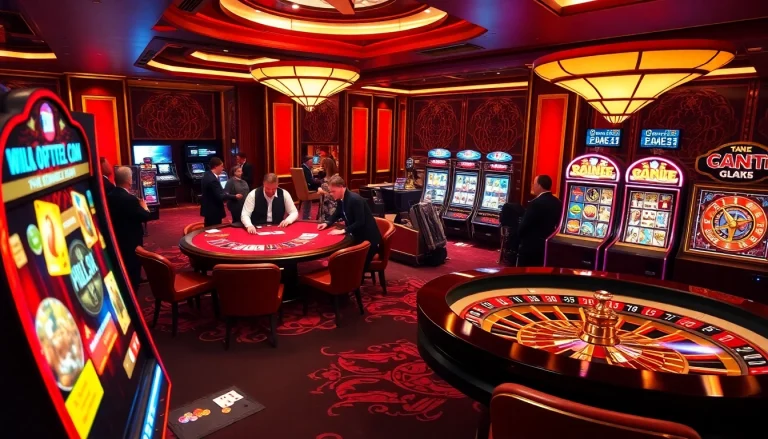 Experience the excitement of game go8 at a luxurious casino table with vibrant slot machines.
