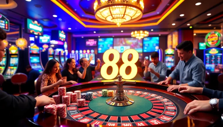 Players engaging at the new 88 gaming table with vibrant poker chips and roulette wheel.