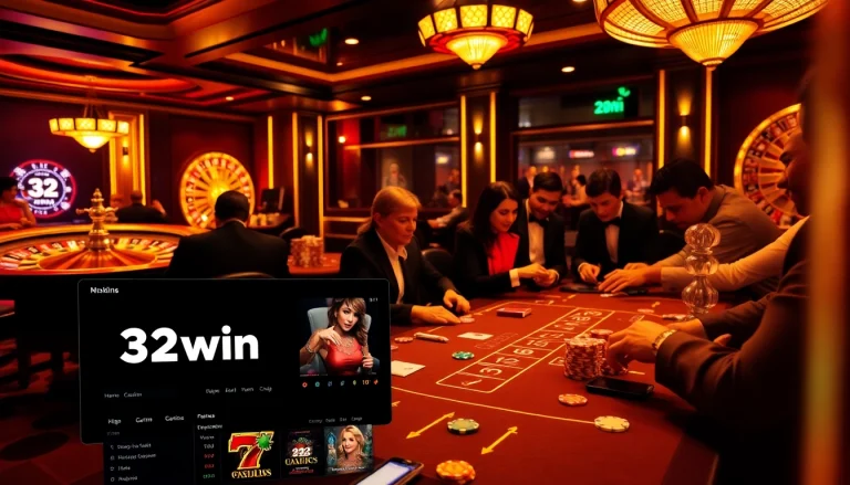 Experience the thrill of winning with 32win at a luxurious poker table surrounded by excitement.