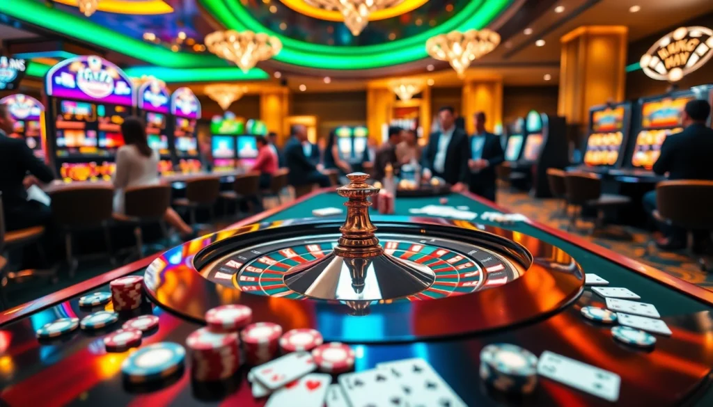 Experience the excitement of WINBET with roulette, poker chips, and slot machines in a luxurious casino atmosphere.