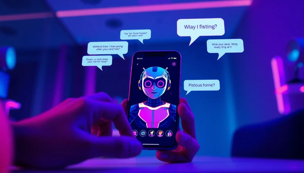 A vibrant interaction with a sexting AI chatbot displayed on a smartphone, evoking excitement and intimacy.