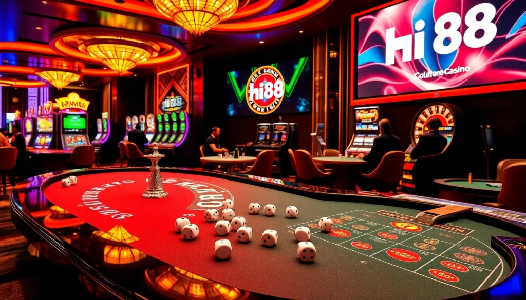 Experience the thrill of games at the casino with Hi88 link featured prominently.