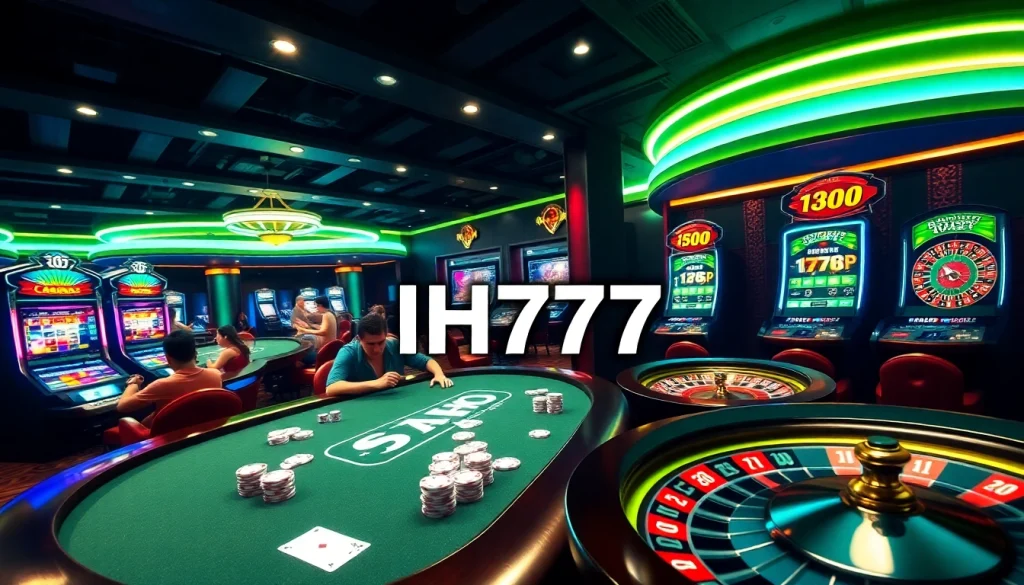 Engaging action in an IH777 casino table setting with colorful chips and winning slots.