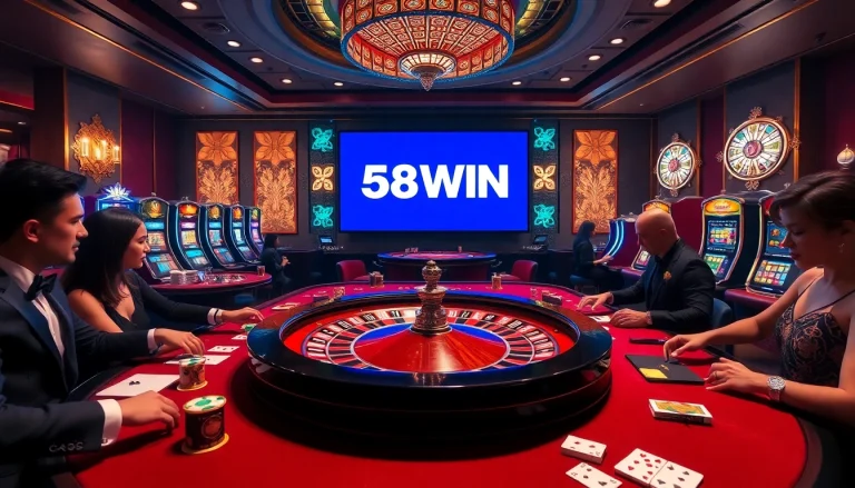 Experience the thrill of 58WIN casino with vibrant gaming tables and elegant players