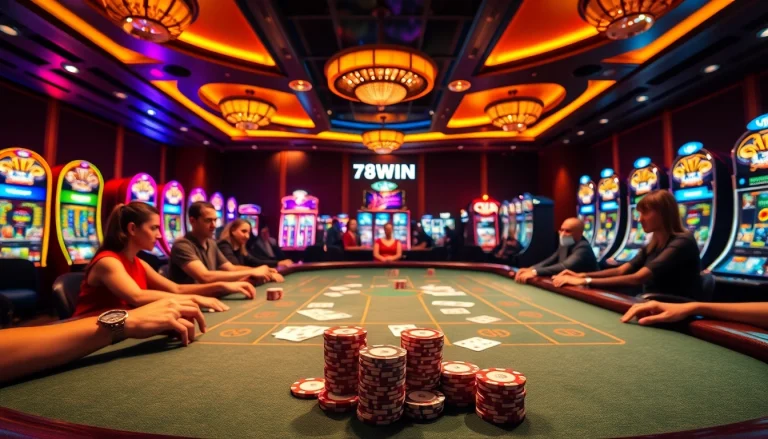 Experience the excitement of 78WIN Casino with players engaged in thrilling poker action.