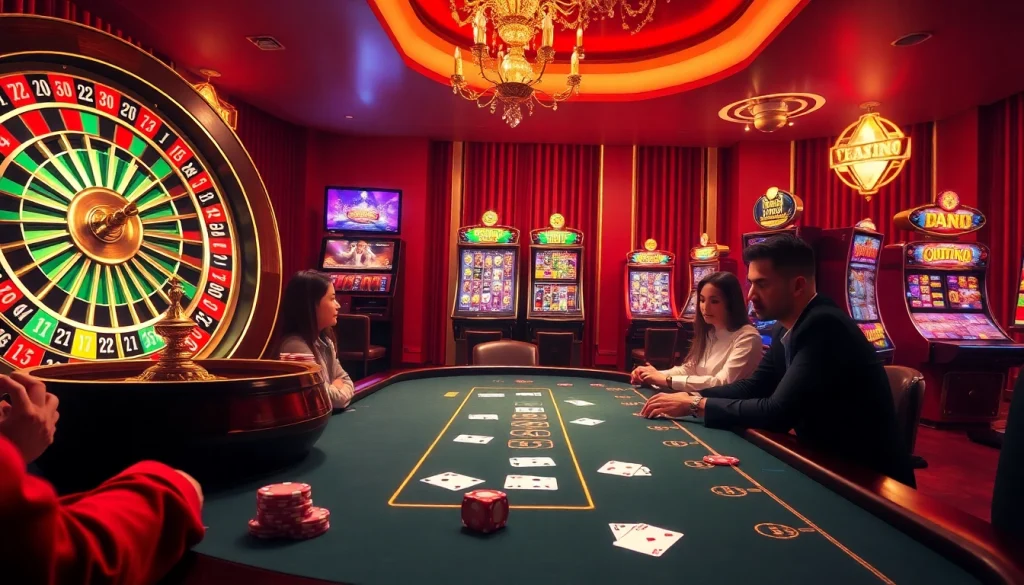 Exciting gambling scene at lucky88vi.net showcasing poker chips and a roulette wheel.