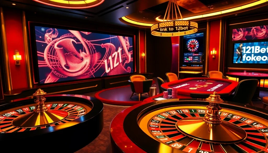 Cảnh hấp dẫn về cá cược với mức cược cao, nhấn mạnh liên kết đến ứng dụng di động 12bet giữa các yếu tố sòng bạc sinh động.
