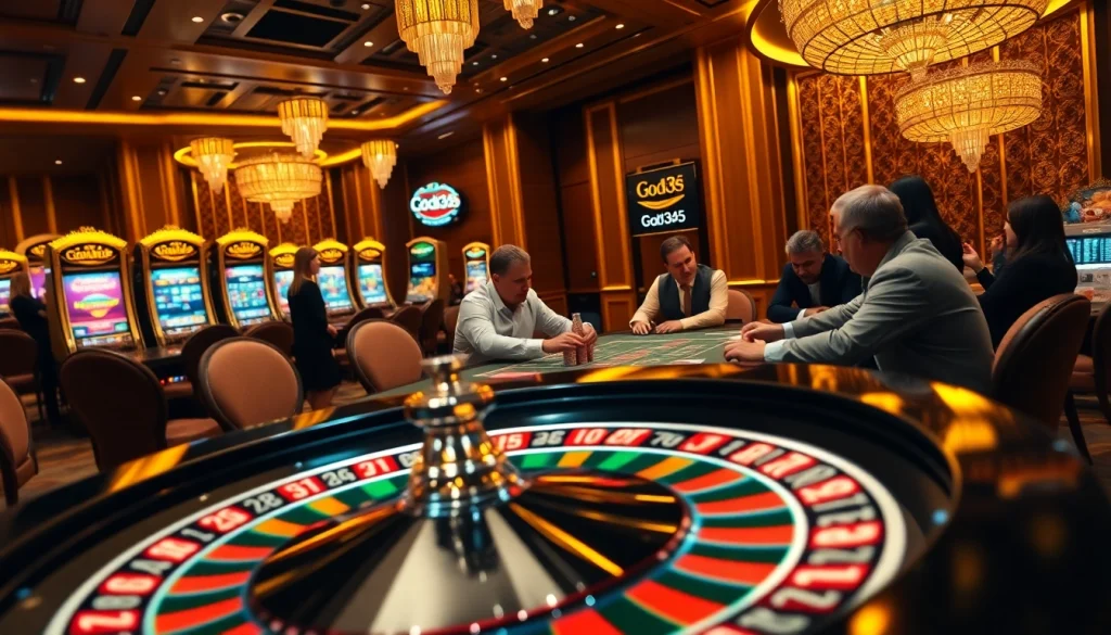 Engaging poker players at the God345 casino table, showcasing thrilling gambling excitement.