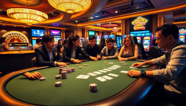 Experience the excitement of 98win at a vibrant casino table with chips and cards.