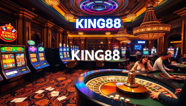 Exciting casino scene featuring KING88 slot machines and vibrant gambling activity.