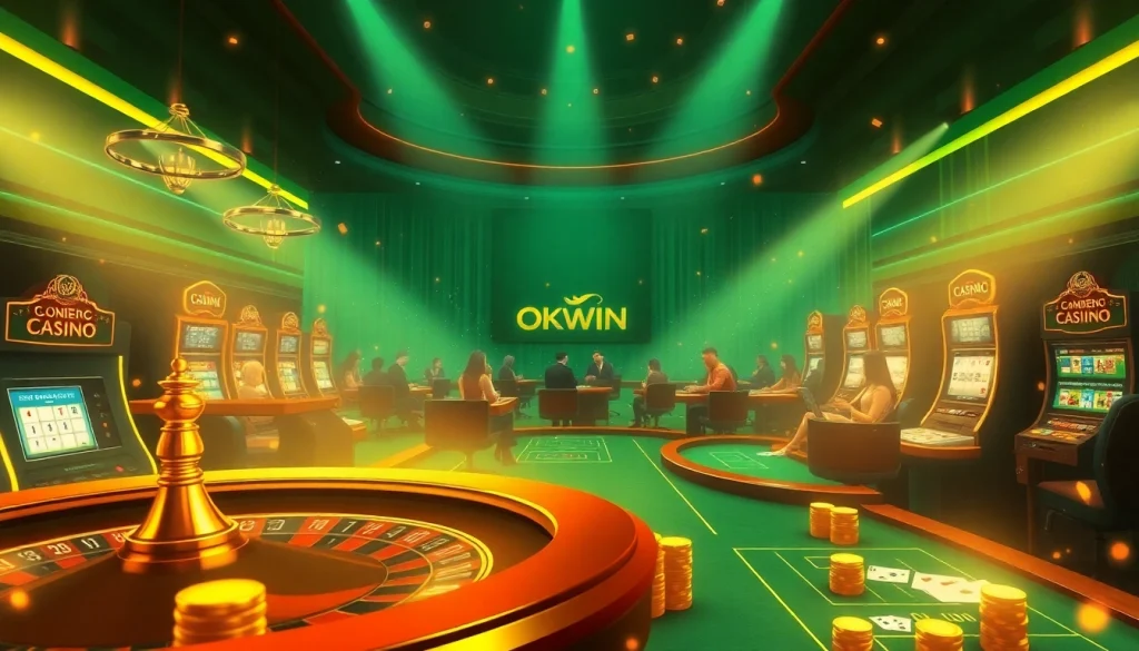 Experience the excitement of gambling at trang chủ okwin with vibrant casino elements like roulette and poker.