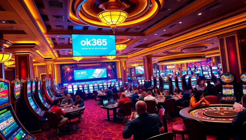 Exciting gaming atmosphere at ok365.free featuring vibrant tables and engaged players.