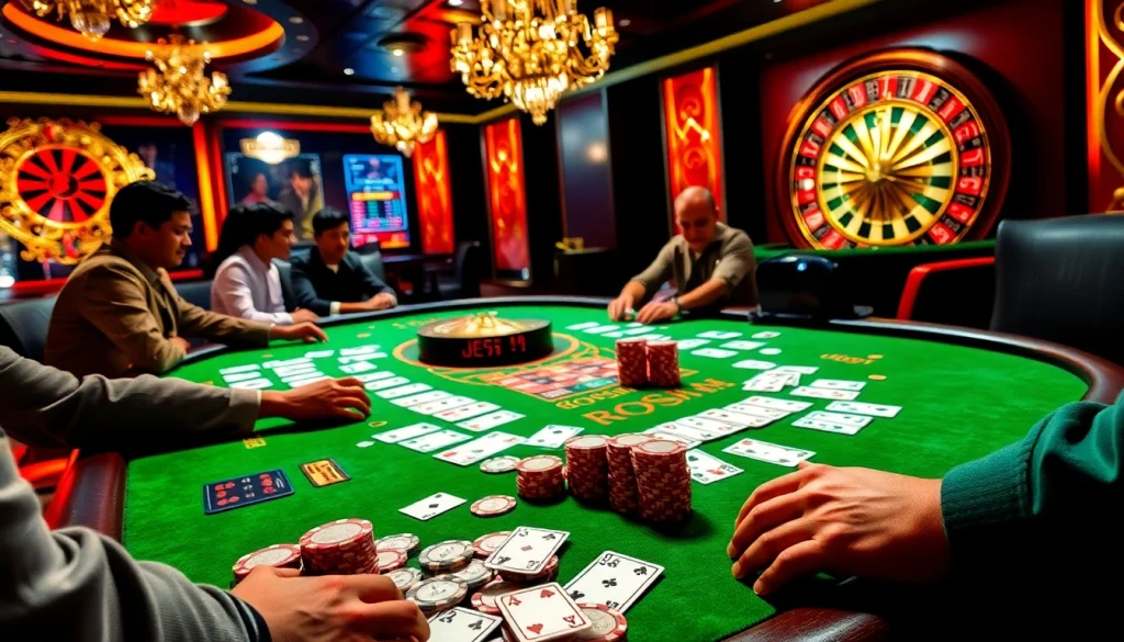 Roo99 enhances high-stakes poker excitement at a luxurious casino table.