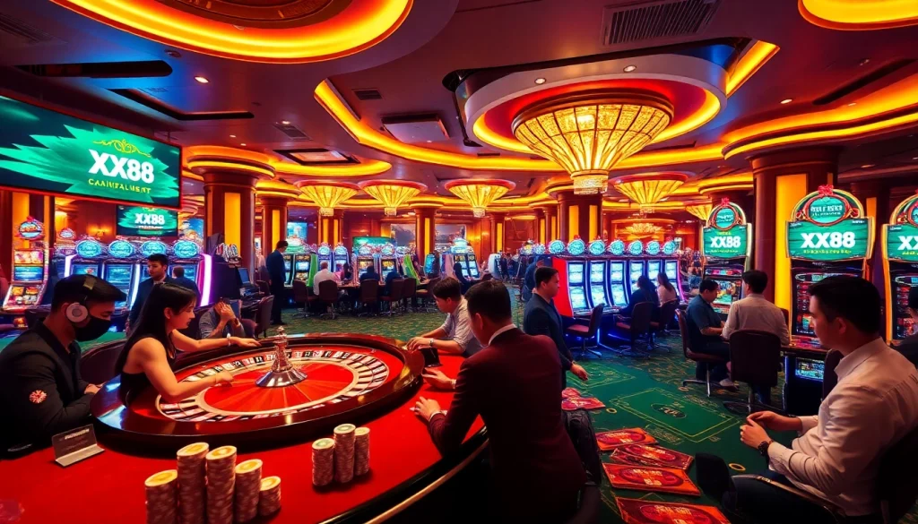 Excited players engaging in immersive gameplay at the XX88 online casino.