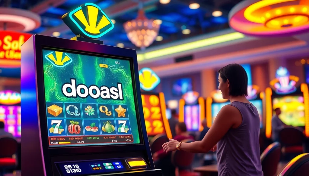 Exciting scene of a user enjoying the doaslot digital slot machine in a vibrant casino atmosphere.