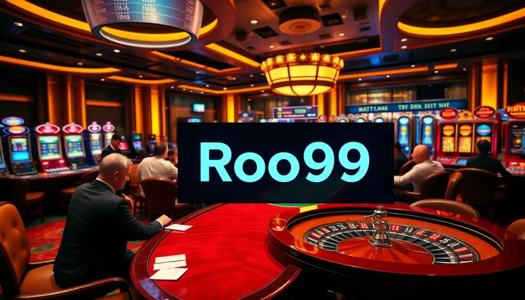 Gamblers enjoy a thrilling moment at a casino with Roo99 gaming themes.