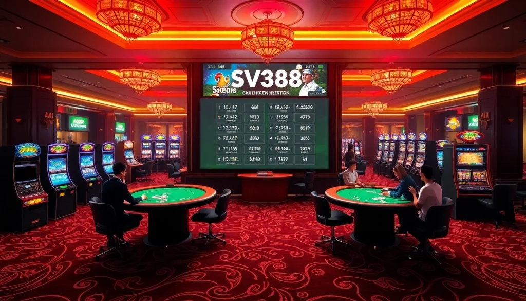 SV388 online gambling interface featuring high-stakes betting on chicken fights with vibrant casino elements.