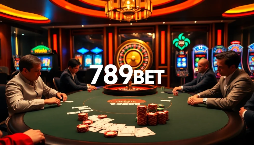 Experience the excitement of nhà cái 789BET at a lavish poker table with colorful chips and lively gameplay.