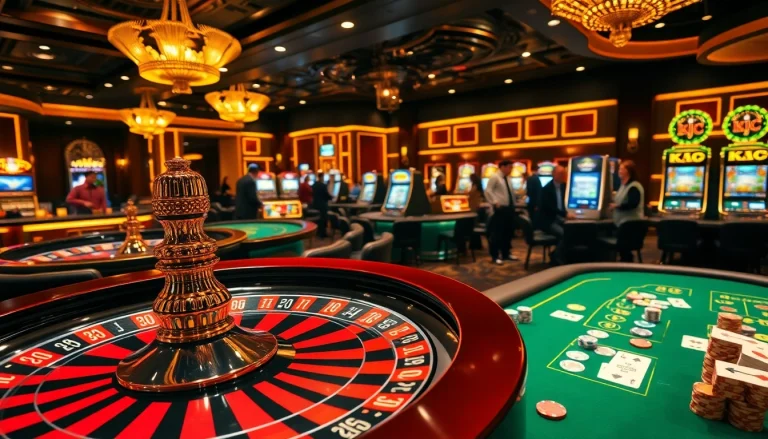 KJC casino experience with roulette, poker, and slot machines in a luxurious setting.
